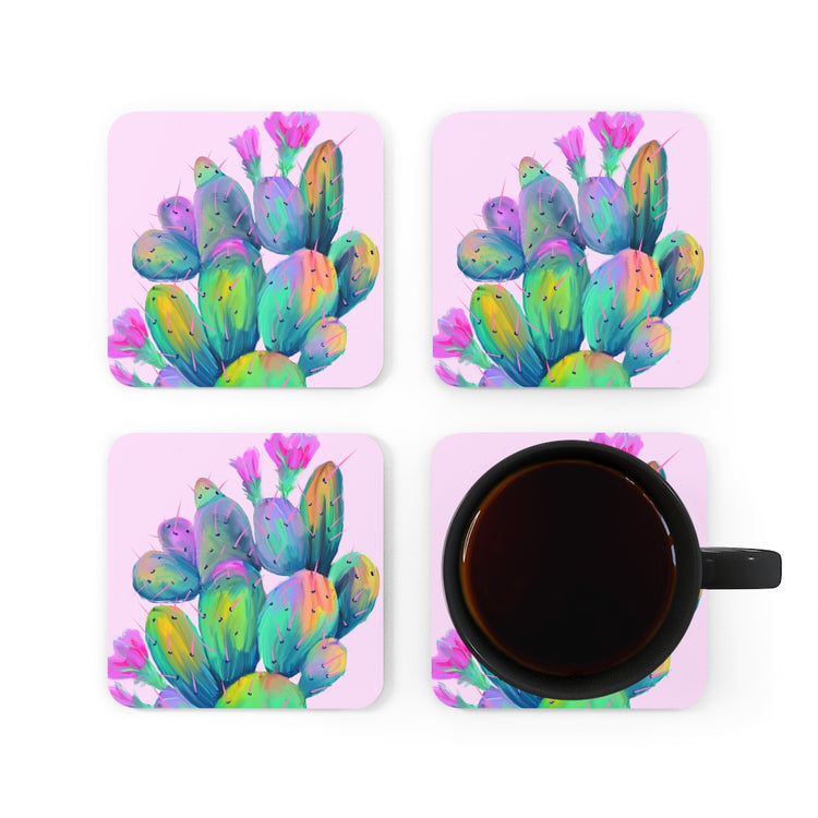 Pink Prickly Pear Corkwood Coaster Set