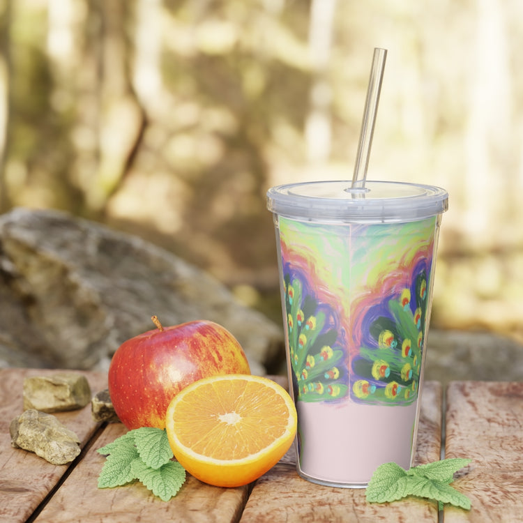 Proud Peacock Plastic Tumbler with Straw