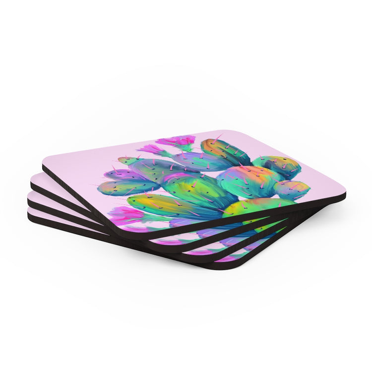 Pink Prickly Pear Corkwood Coaster Set