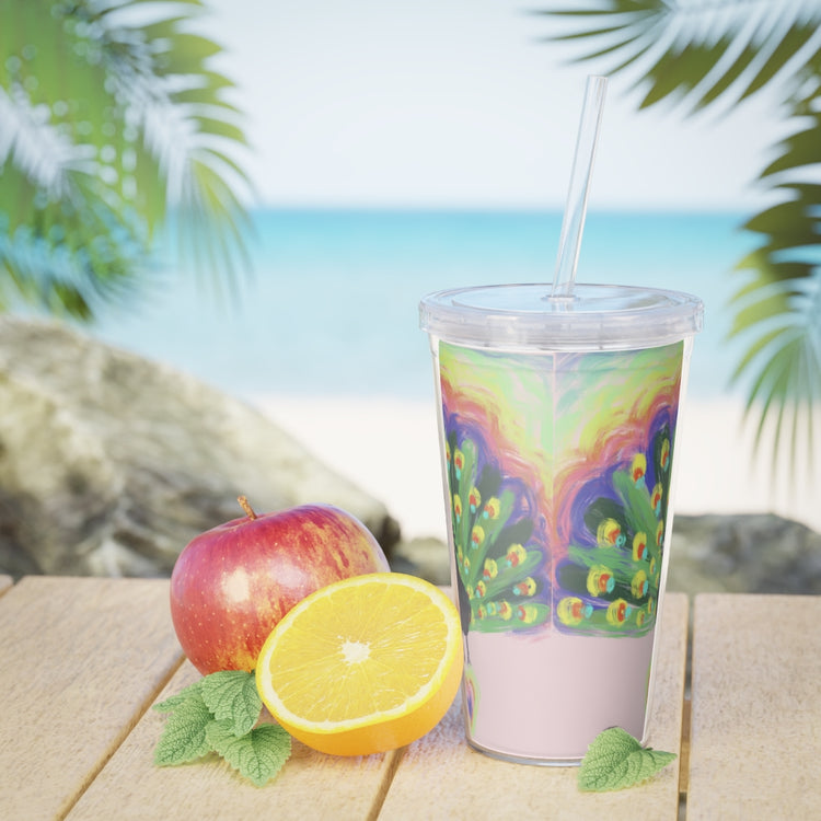 Proud Peacock Plastic Tumbler with Straw