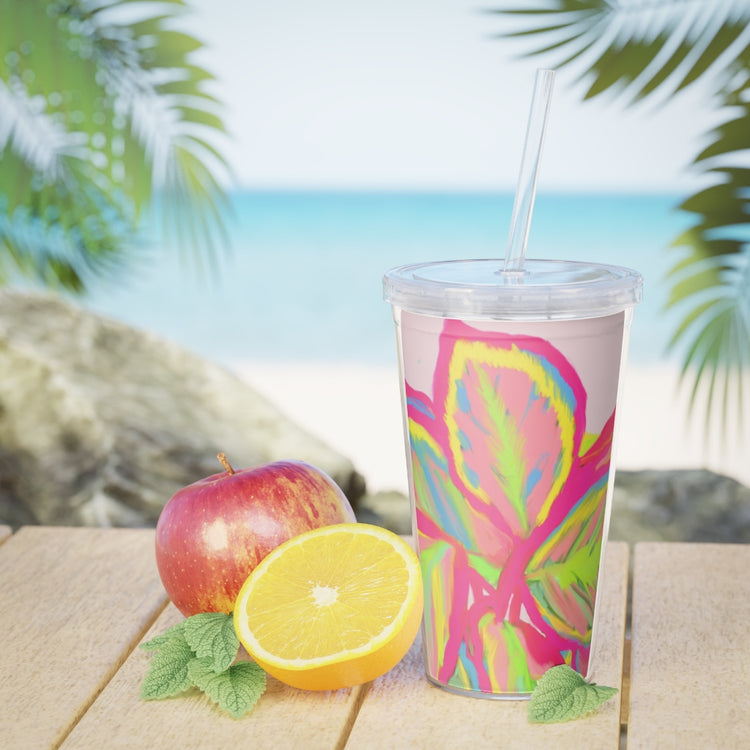 Colourful Calathea Plastic Tumbler with Straw