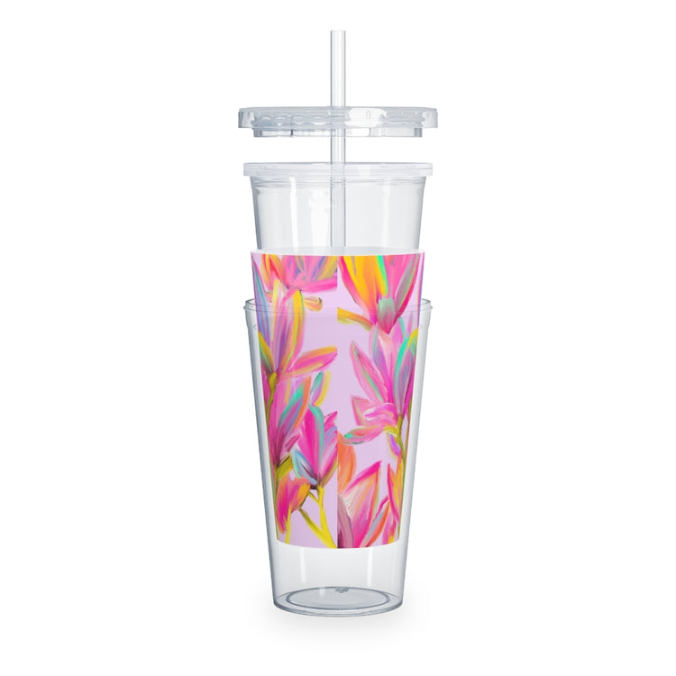 Mighty Magnolias Plastic Tumbler with Straw
