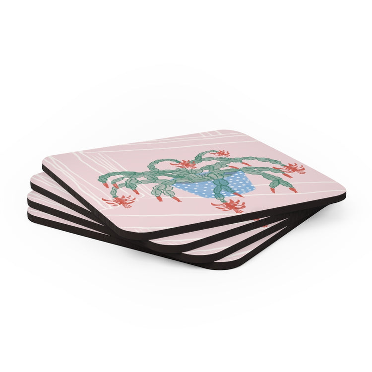 Christmas Cactus Corkwood Coaster Set