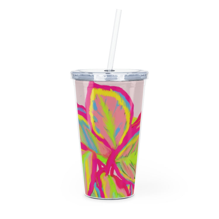 Colourful Calathea Plastic Tumbler with Straw