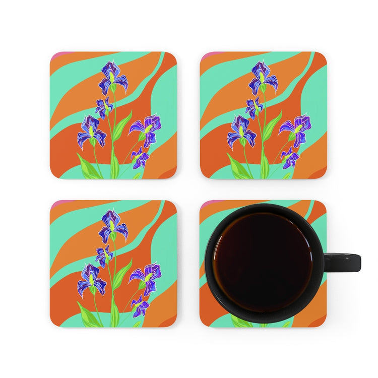 Groovy Iris Corkwood Coaster Set