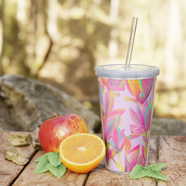 Mighty Magnolias Plastic Tumbler with Straw