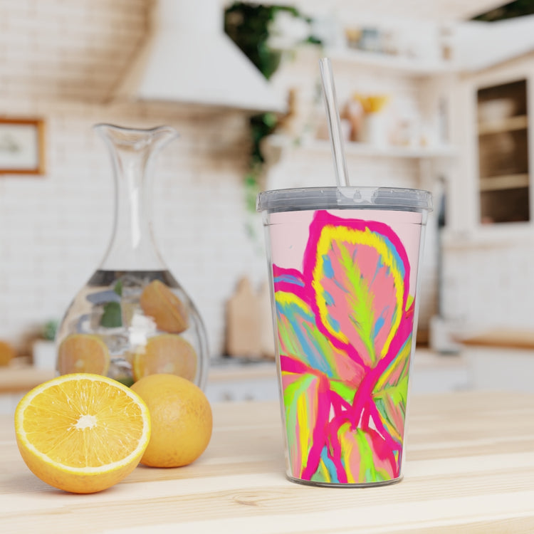 Colourful Calathea Plastic Tumbler with Straw