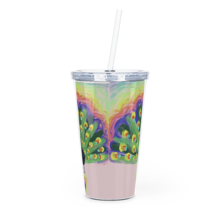Proud Peacock Plastic Tumbler with Straw