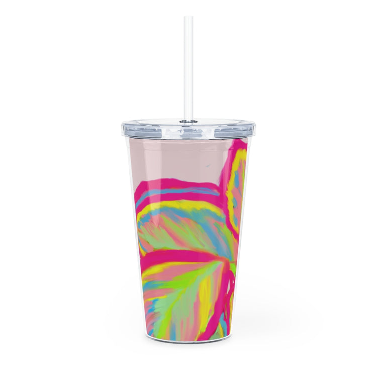 Colourful Calathea Plastic Tumbler with Straw