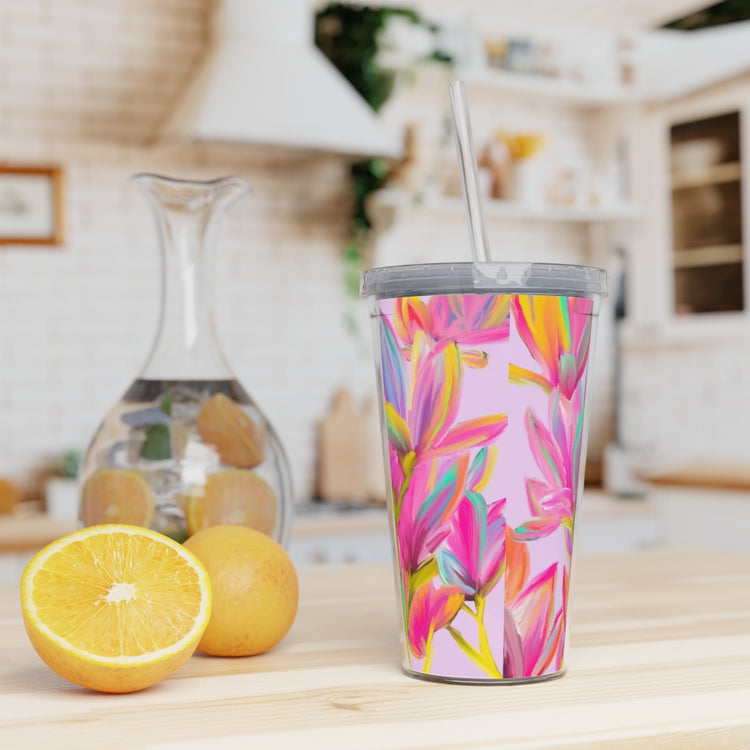 Mighty Magnolias Plastic Tumbler with Straw