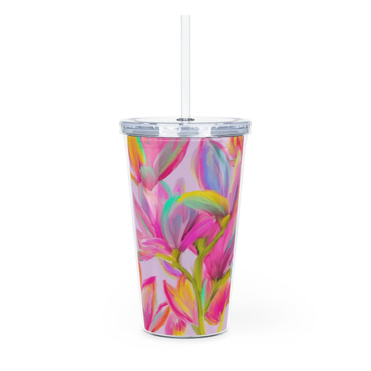 Mighty Magnolias Plastic Tumbler with Straw