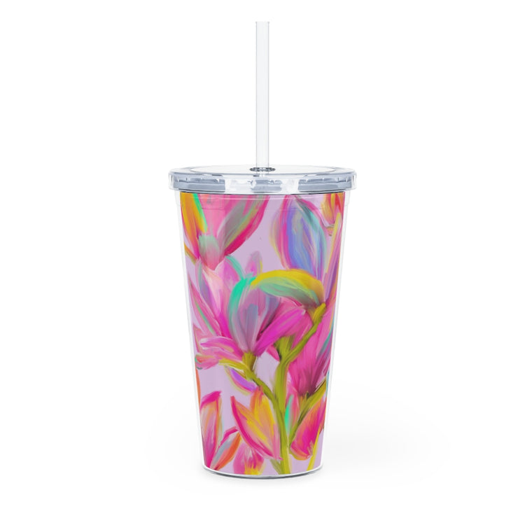 Mighty Magnolias Plastic Tumbler with Straw