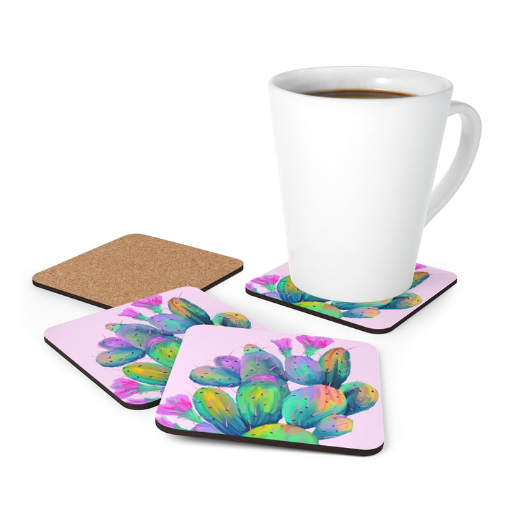 Pink Prickly Pear Corkwood Coaster Set
