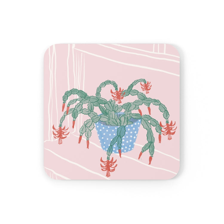 Christmas Cactus Corkwood Coaster Set