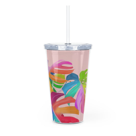 Magical Monstera Plastic Tumbler with Straw