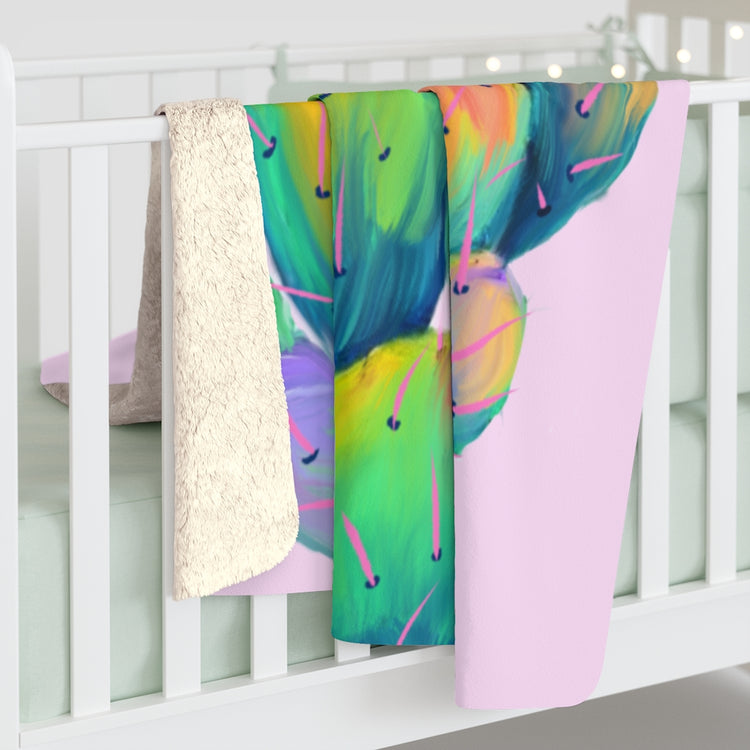 Pink Prickly Pear Sherpa Fleece Blanket