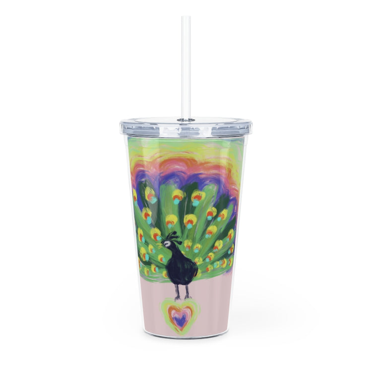 Proud Peacock Plastic Tumbler with Straw