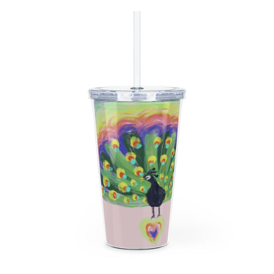 Proud Peacock Plastic Tumbler with Straw