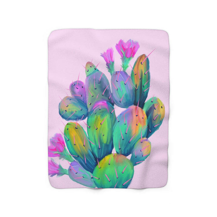 Pink Prickly Pear Sherpa Fleece Blanket