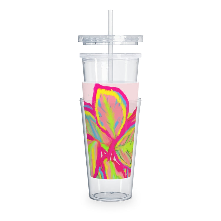 Colourful Calathea Plastic Tumbler with Straw