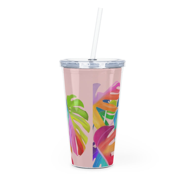 Magical Monstera Plastic Tumbler with Straw