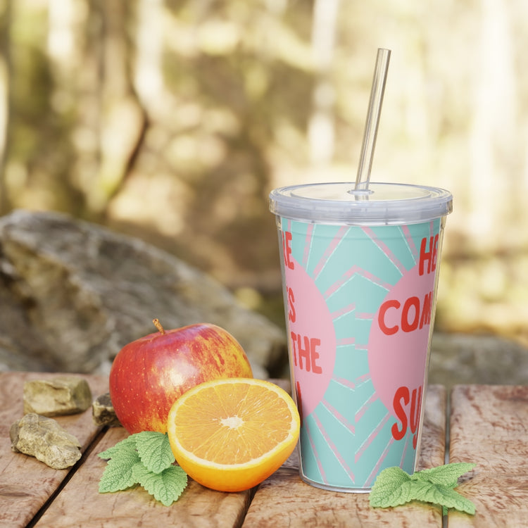 Here Comes The Sun Plastic Tumbler with Straw