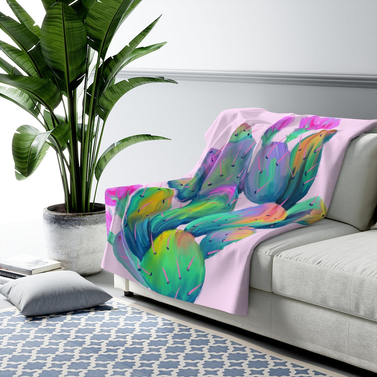 Pink Prickly Pear Sherpa Fleece Blanket