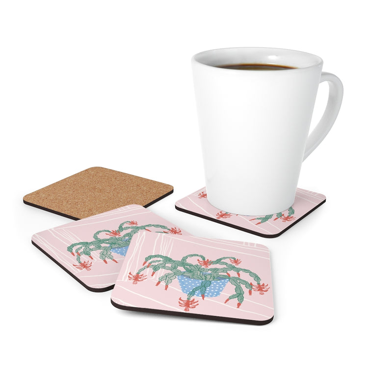 Christmas Cactus Corkwood Coaster Set