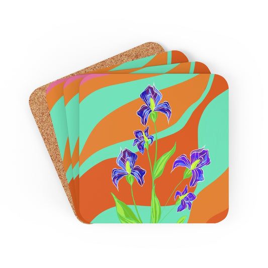Groovy Iris Corkwood Coaster Set
