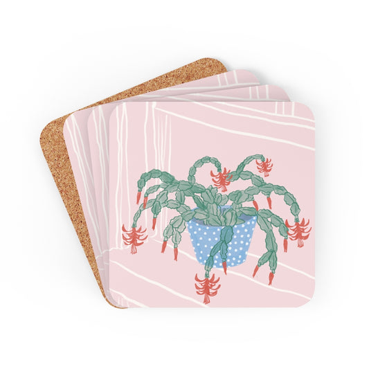 Christmas Cactus Corkwood Coaster Set