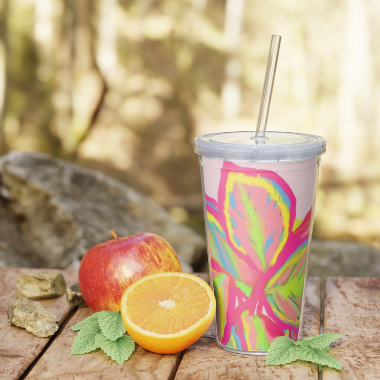 Colourful Calathea Plastic Tumbler with Straw