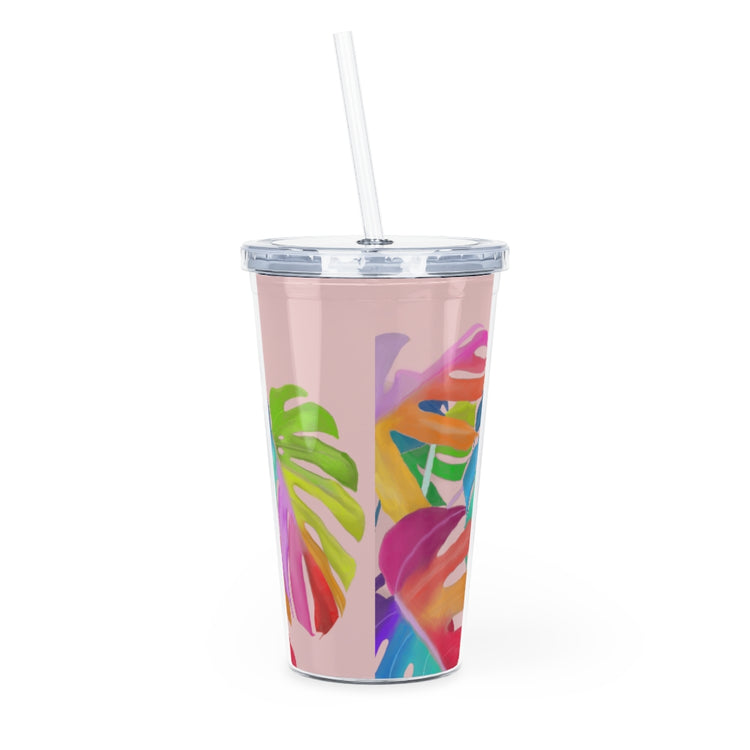 Magical Monstera Plastic Tumbler with Straw