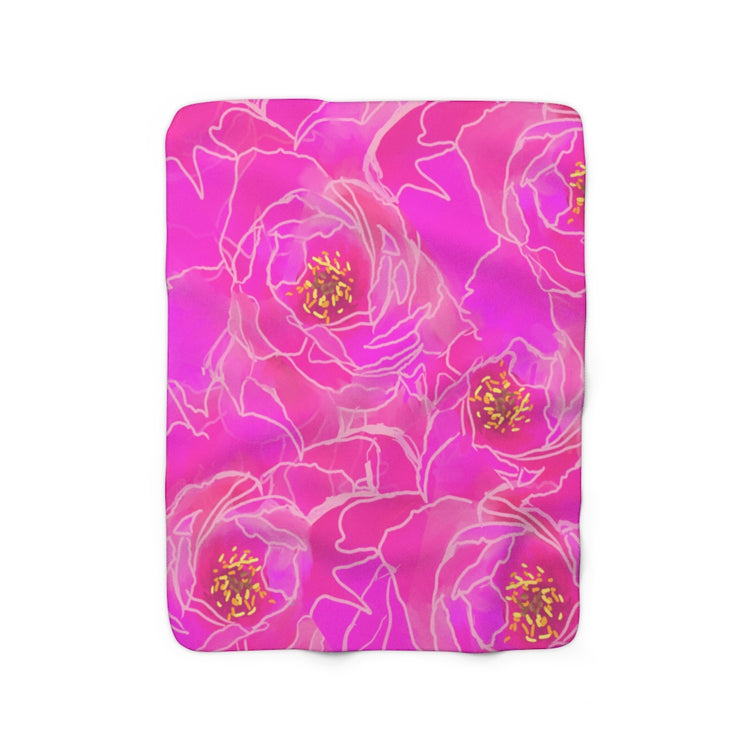 Pink Peonies Sherpa Fleece Blanket