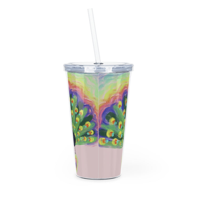 Proud Peacock Plastic Tumbler with Straw