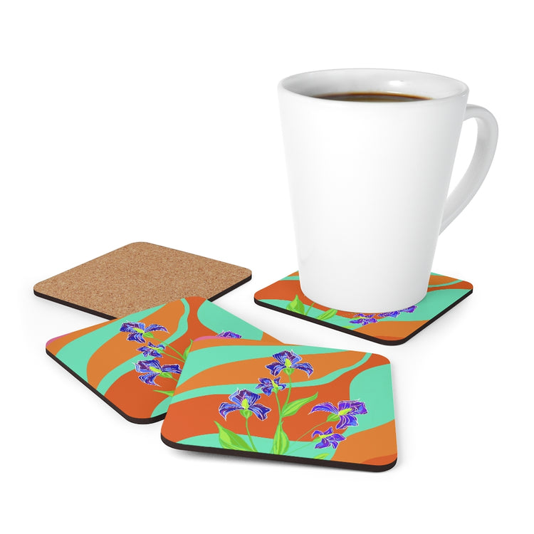 Groovy Iris Corkwood Coaster Set