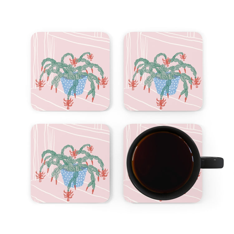 Christmas Cactus Corkwood Coaster Set