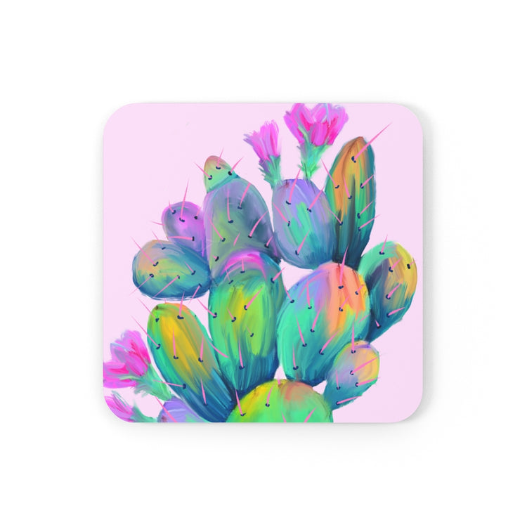 Pink Prickly Pear Corkwood Coaster Set