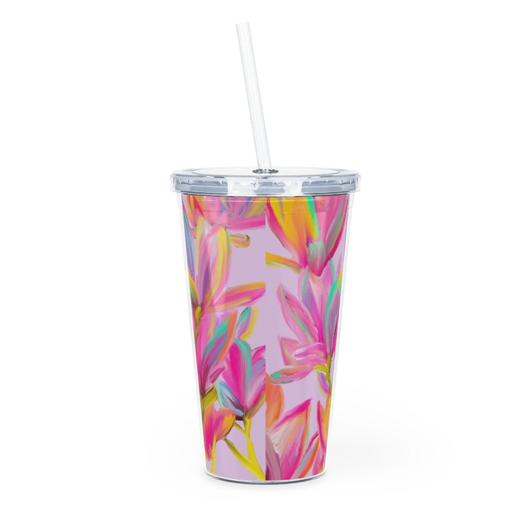 Mighty Magnolias Plastic Tumbler with Straw